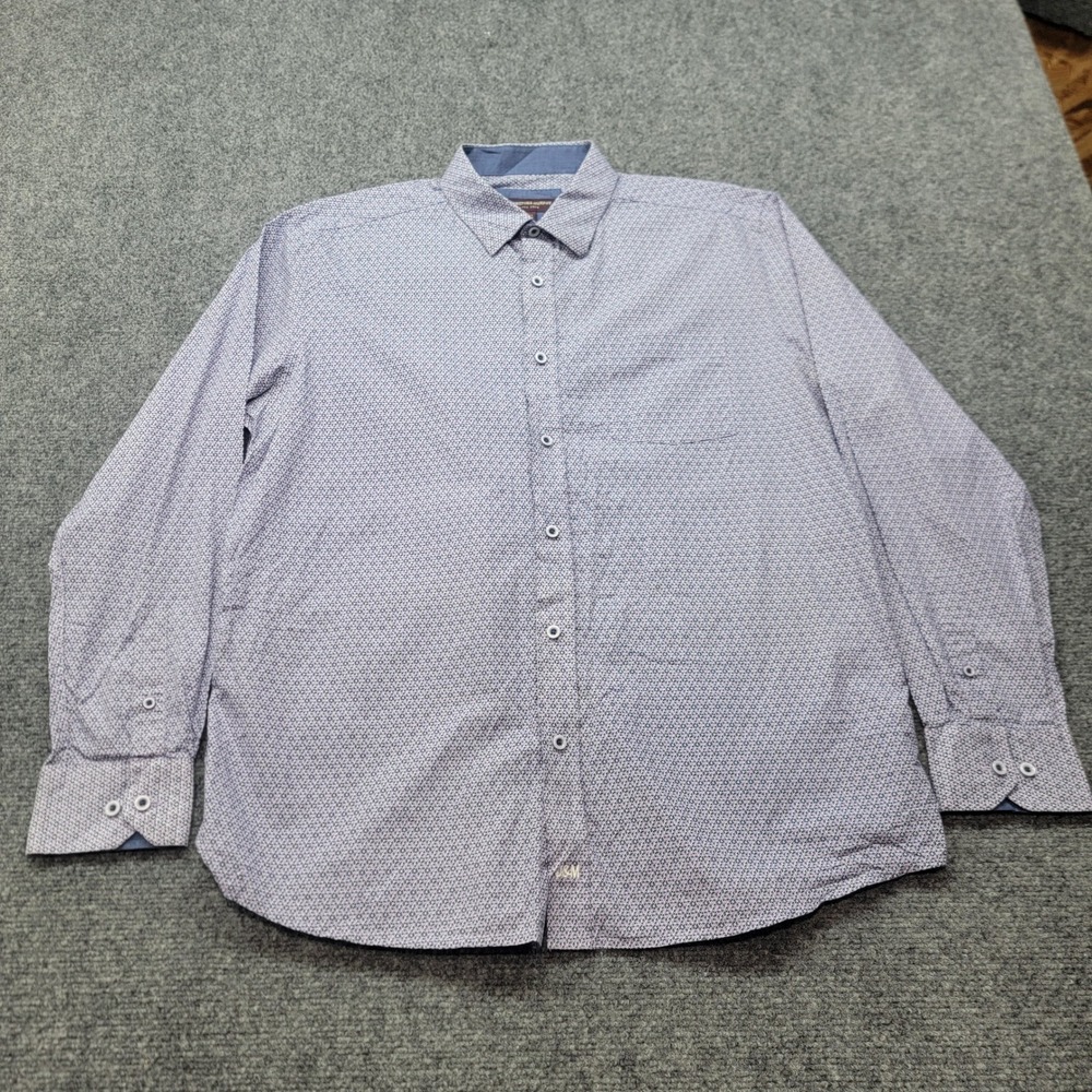 Johnston & Murphy Mens Large Purple Blue Geometric Cotton Button Down Shirt